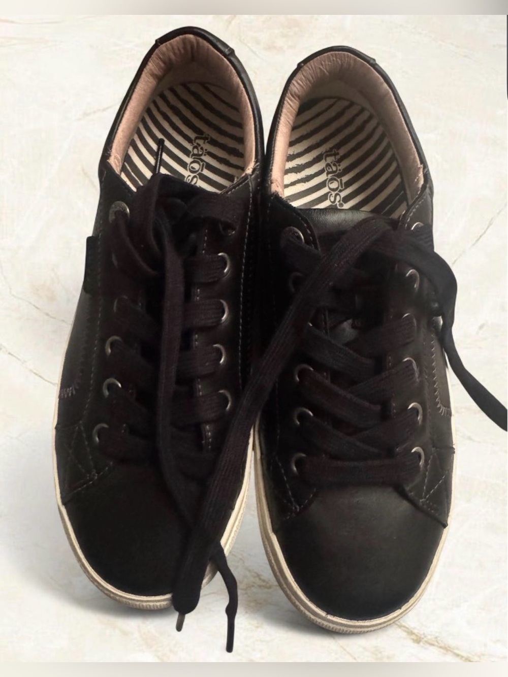 Taos Women's Plim Soul Lux Leather Sneaker Black - 7.5 MRSP $170 Orthopedic Comf